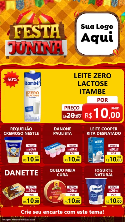 Modelo de Rede Social para Stories com o tema Festa Junina para Frios e Laticínios