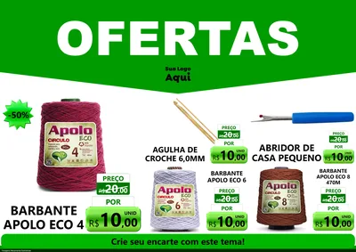 Modelo de Encarte para Encarte A4 Horizontal com o tema Ofertas Verde Cartaz para Armarinho e Aviamentos