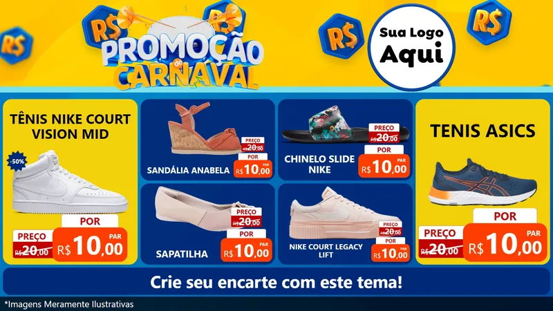 Modelo de TV para TV Horizontal com o tema Promoção de Carnaval para Calçados
