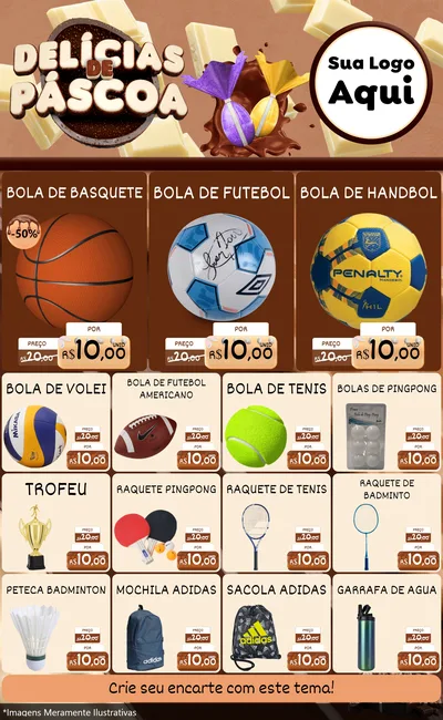 Modelo de Encarte para Encarte Grande com o tema Delícias de Páscoa para Artigos Esportivos