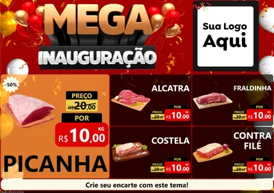Modelo de Encarte para Encarte A4 Horizontal com o tema Mega Inauguração para Açougue