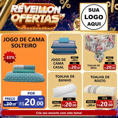 Modelo de Rede Social para Feed Facebook com o tema Réveillon de Ofertas para Cama, Mesa e Banho
