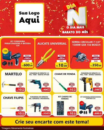 Modelo de Rede Social para Feed Instagram com o tema Dia N o Dia Mais Barato do Mês para Maquinas e Ferramentas