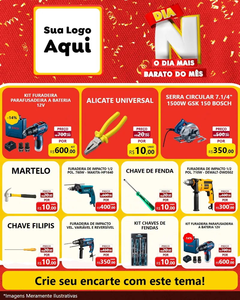 Modelo de Rede Social para Feed Instagram com o tema Dia N o Dia Mais Barato do Mês para Maquinas e Ferramentas