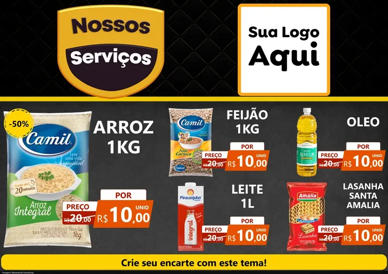 Modelo de Encarte para Encarte A4 Horizontal com o tema Nossos Serviços para Supermercado