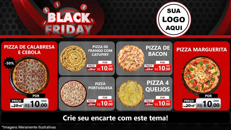 Modelo de TV para TV Horizontal com o tema Black Friday para Pizzaria
