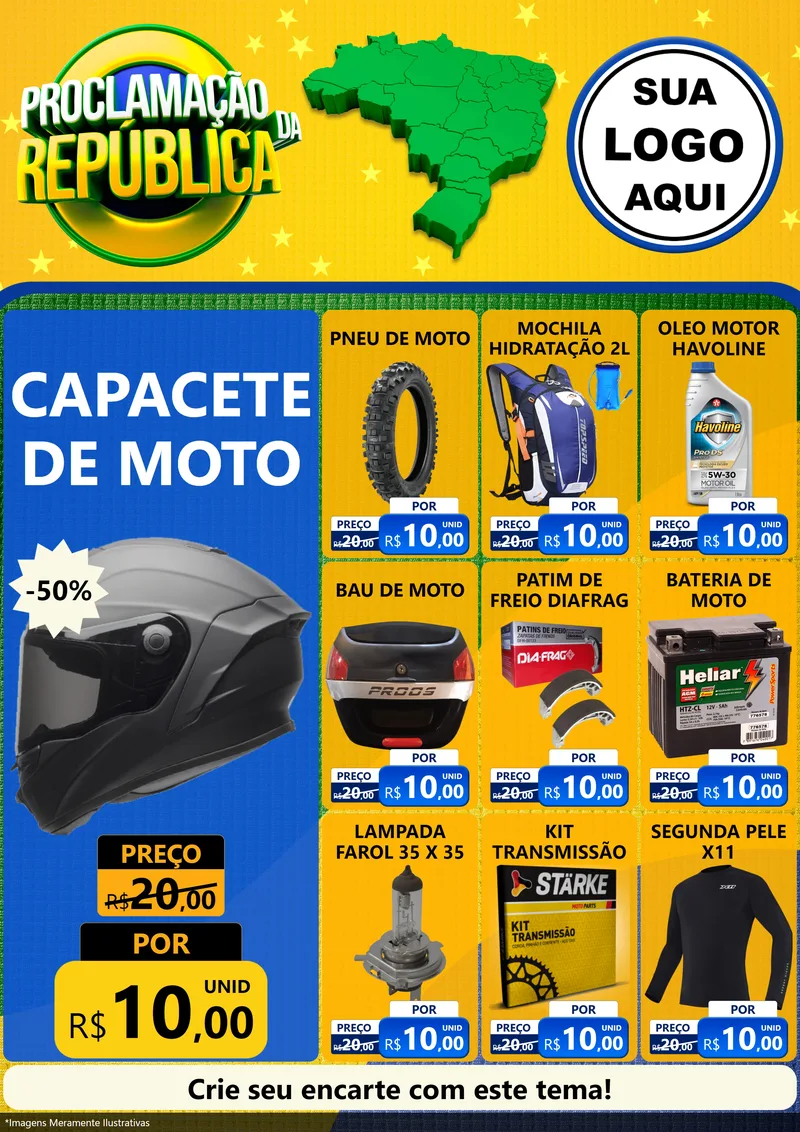 Modelo de Encarte para Encarte A4 Vertical com o tema Proclamação da República para Moto peças