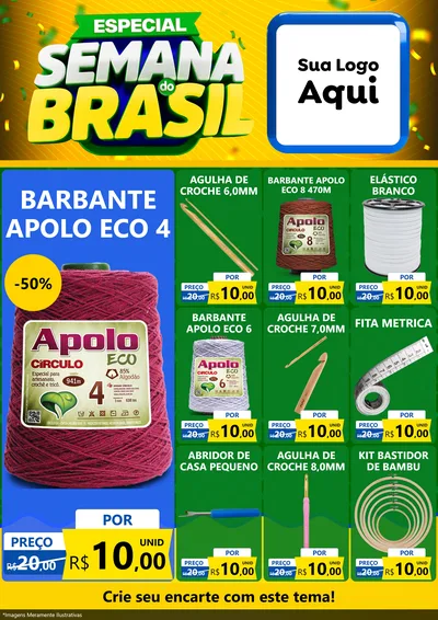 Modelo de Encarte para Encarte A4 Vertical com o tema Especial Semana do Brasil para Armarinho e Aviamentos
