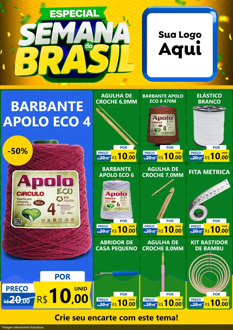 Modelo de Encarte para Encarte A4 Vertical com o tema Especial Semana do Brasil para Armarinho e Aviamentos