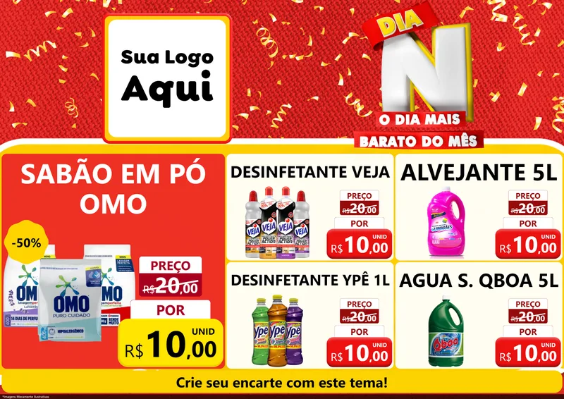 Modelo de Encarte para Encarte A4 Horizontal com o tema Dia N o Dia Mais Barato do Mês para Produtos de Limpeza