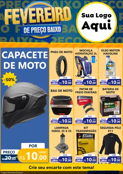 Modelo de Encarte para Encarte A4 Vertical com o tema Fevereiro de Preço Baixo para Moto peças