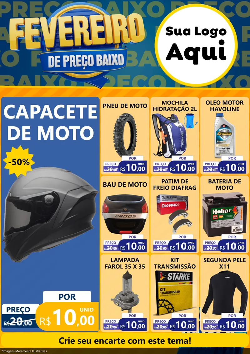 Modelo de Encarte para Encarte A4 Vertical com o tema Fevereiro de Preço Baixo para Moto peças