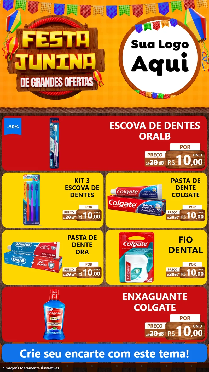 Modelo de TV para TV Vertical com o tema Festa Junina de Grandes Ofertas para Higiene Pessoal