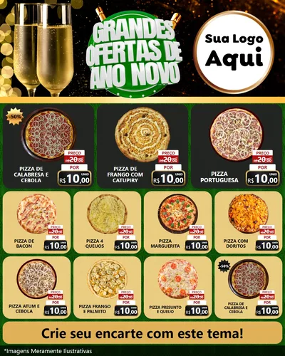 Modelo de Rede Social para Feed Instagram com o tema Grandes Ofertas de Ano Novo para Pizzaria