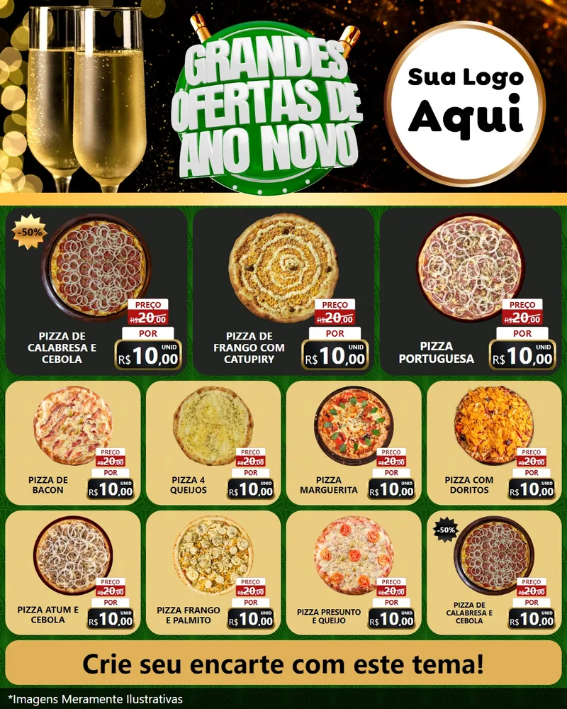 Modelo de Rede Social para Feed Instagram com o tema Grandes Ofertas de Ano Novo para Pizzaria