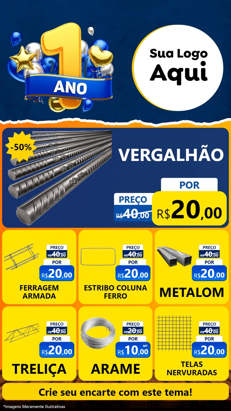 Modelo de Rede Social para Stories com o tema Um Ano de Aniversário para Ferragens