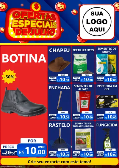 Modelo de Encarte para Encarte A4 Vertical com o tema Ofertas Especiais de Julho para Agropecuária