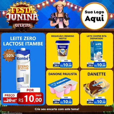 Modelo de Rede Social para Feed Facebook com o tema Festa Junina Ofertas para Frios e Laticínios