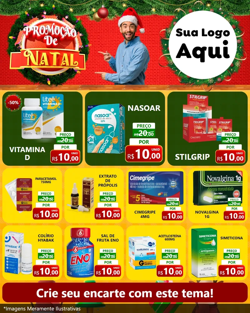 Modelo de Rede Social para Feed Instagram com o tema Promoção de Natal para Farmácia