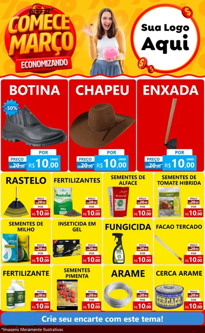 Modelo de Encarte para Encarte Grande com o tema Comece Março Economizando para Agropecuária
