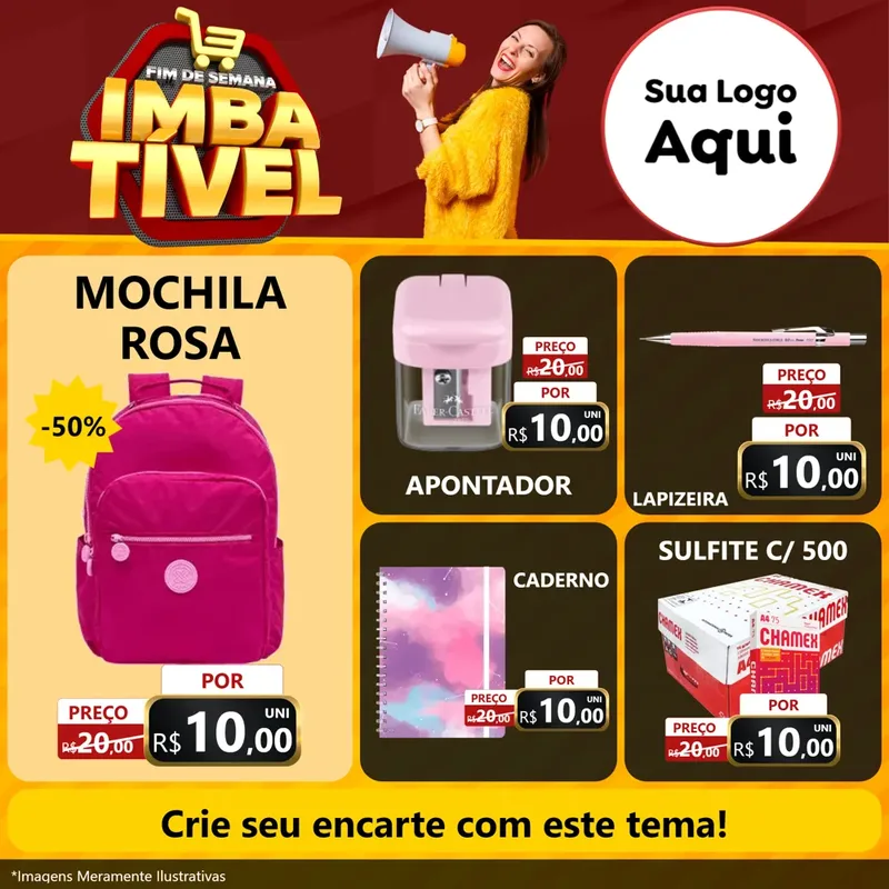 Modelo de Rede Social para Feed Facebook com o tema Fim de Semana Imbatível para Papelaria