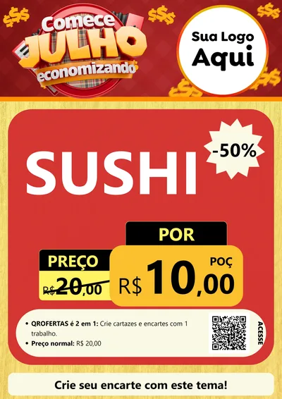Modelo de Cartaz para Cartaz A4 Vertical com o tema Comece Julho Economizando para Comida japonesa