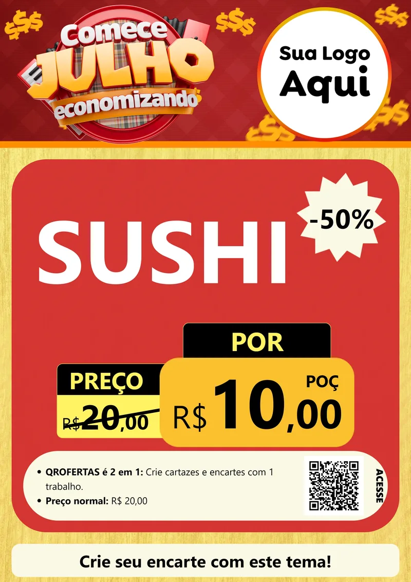 Modelo de Cartaz para Cartaz A4 Vertical com o tema Comece Julho Economizando para Comida japonesa