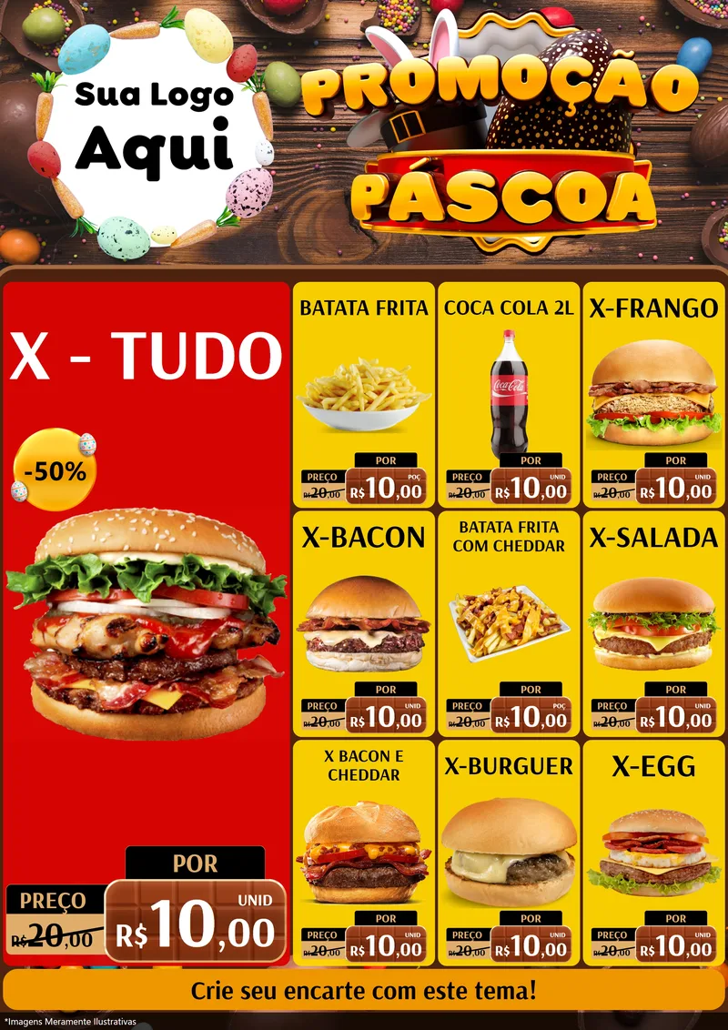 Modelo de Encarte para Encarte A4 Vertical com o tema Promoção Páscoa para Hamburgueria