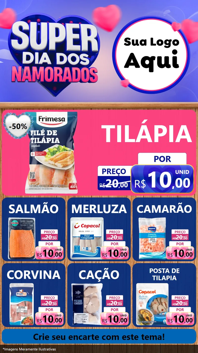 Modelo de Rede Social para Stories com o tema Super Dia dos Namorados para Peixaria