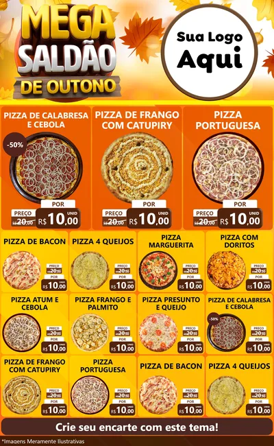 Modelo de Encarte para Encarte Grande com o tema Mega Saldão de Outono para Pizzaria