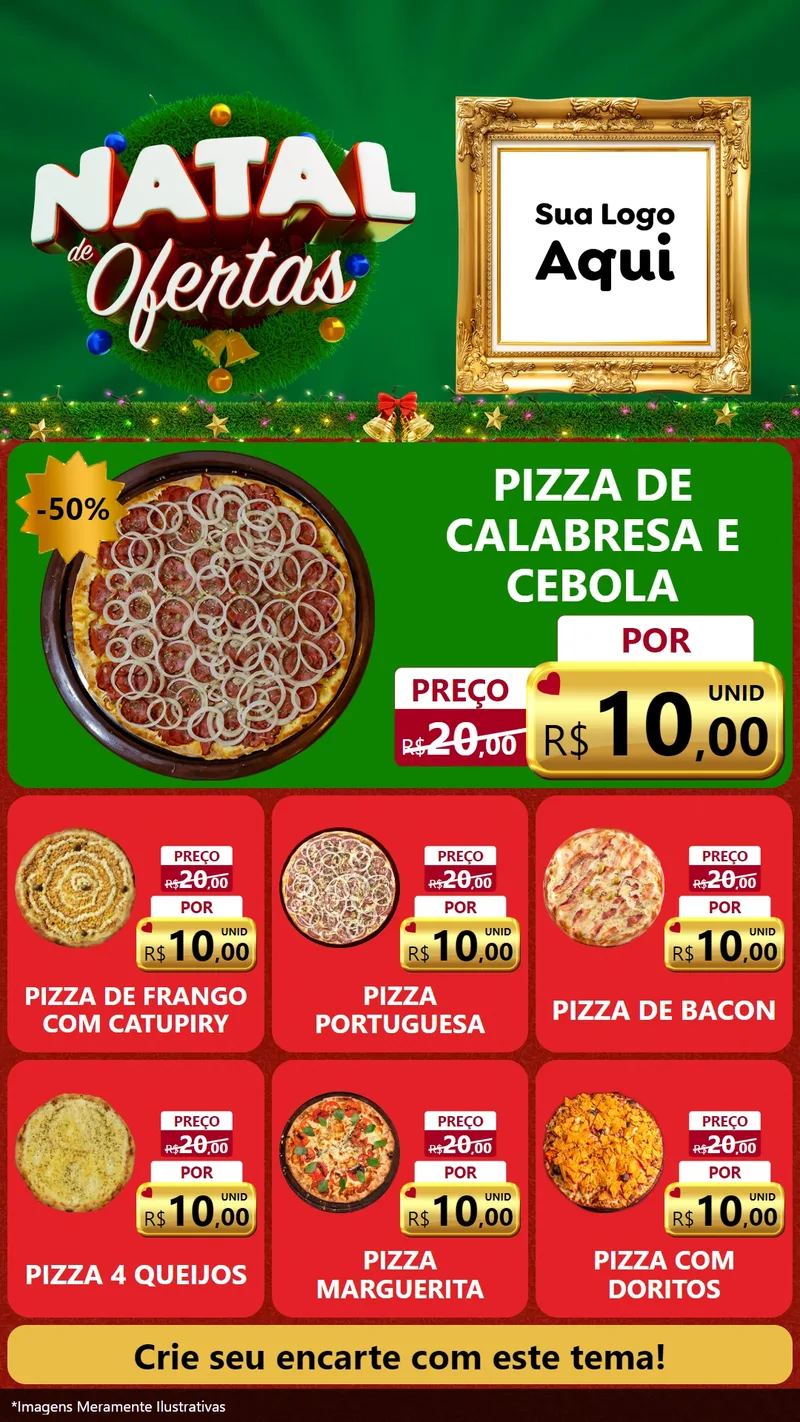 Modelo de Rede Social para Stories com o tema Natal de Ofertas para Pizzaria