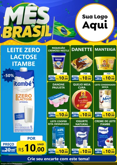 Modelo de Encarte para Encarte A4 Vertical com o tema Mês do Brasil para Frios e Laticínios