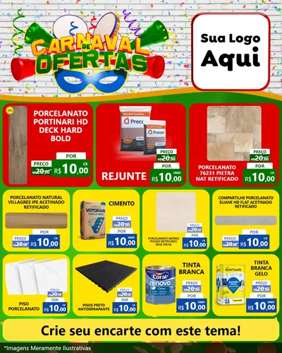 Modelo de Rede Social para Feed Instagram com o tema Carnaval de Ofertas para Pisos e revestimentos