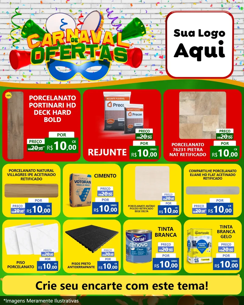 Modelo de Rede Social para Feed Instagram com o tema Carnaval de Ofertas para Pisos e revestimentos