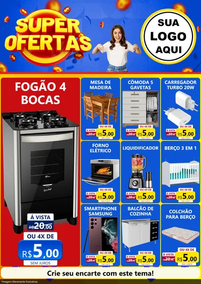 Modelo de Encarte para Encarte A4 Vertical com o tema Super Ofertas para Móveis e Eletro