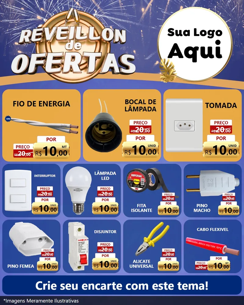 Modelo de Rede Social para Feed Instagram com o tema Réveillon de Ofertas para Materiais Elétricos