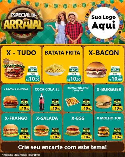 Modelo de Rede Social para Feed Instagram com o tema Especial De Arraial para Hamburgueria