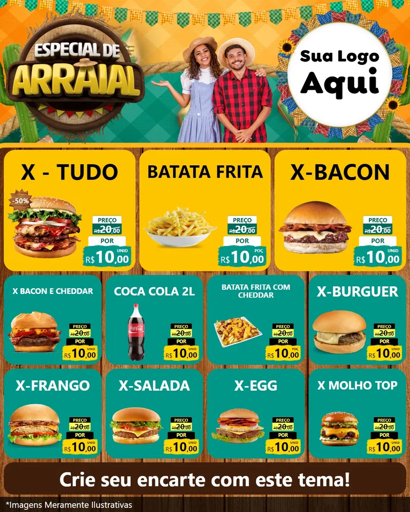 Modelo de Rede Social para Feed Instagram com o tema Especial De Arraial para Hamburgueria