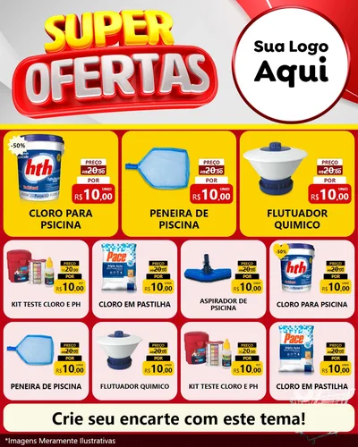 Modelo de Rede Social para Feed Instagram com o tema Super Ofertas para Produtos para Piscina