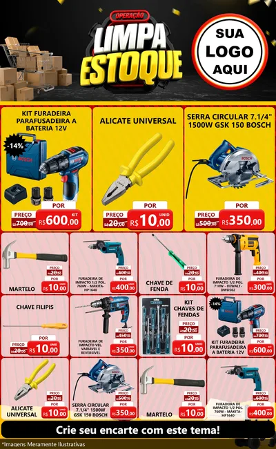 Modelo de Encarte para Encarte Grande com o tema Operação Limpa Estoque para Maquinas e Ferramentas