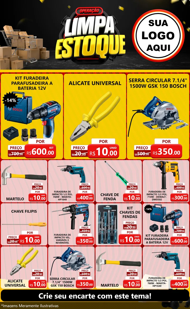 Modelo de Encarte para Encarte Grande com o tema Operação Limpa Estoque para Maquinas e Ferramentas