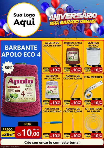 Modelo de Encarte para Encarte A4 Vertical com o tema Aniversário para Armarinho e Aviamentos
