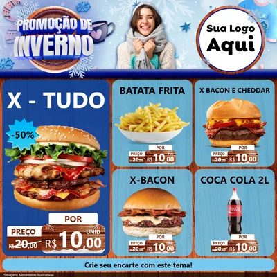 Modelo de Rede Social para Feed Facebook com o tema Promoção de Inverno para Hamburgueria