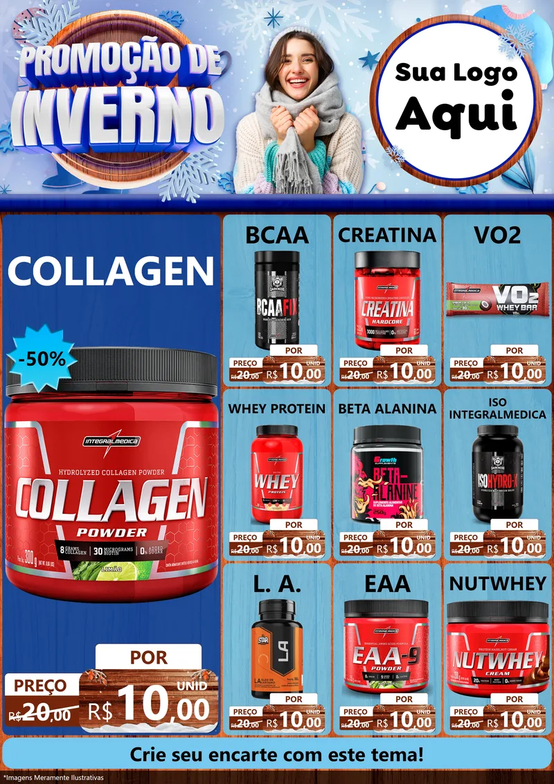 Modelo de Encarte para Encarte A4 Vertical com o tema Promoção de Inverno para Suplementos alimentares
