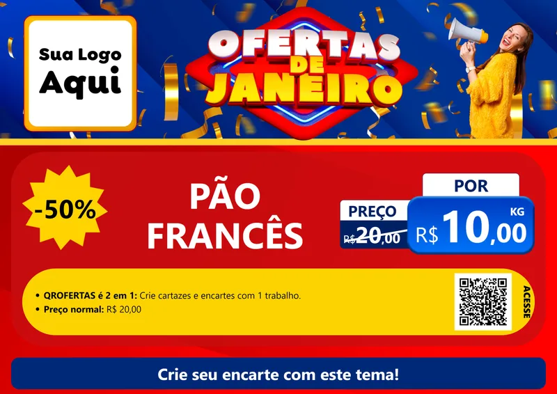 Modelo de Cartaz para Cartaz A4 Horizontal com o tema Ofertas de Janeiro para Padaria