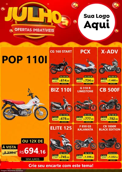 Modelo de Encarte para Encarte A4 Vertical com o tema Julho Ofertas Imbatíveis para Concessionaria de Motos