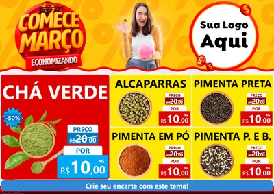 Modelo de Encarte para Encarte A4 Horizontal com o tema Comece Março Economizando para Produtos Naturais