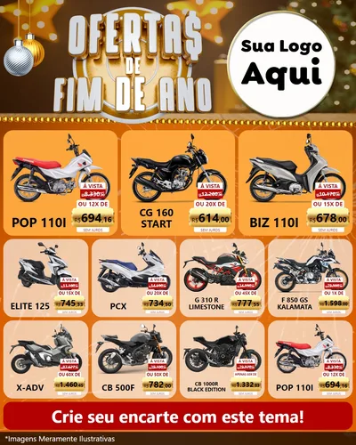 Modelo de Rede Social para Feed Instagram com o tema Ofertas de Fim de Ano para Concessionaria de Motos
