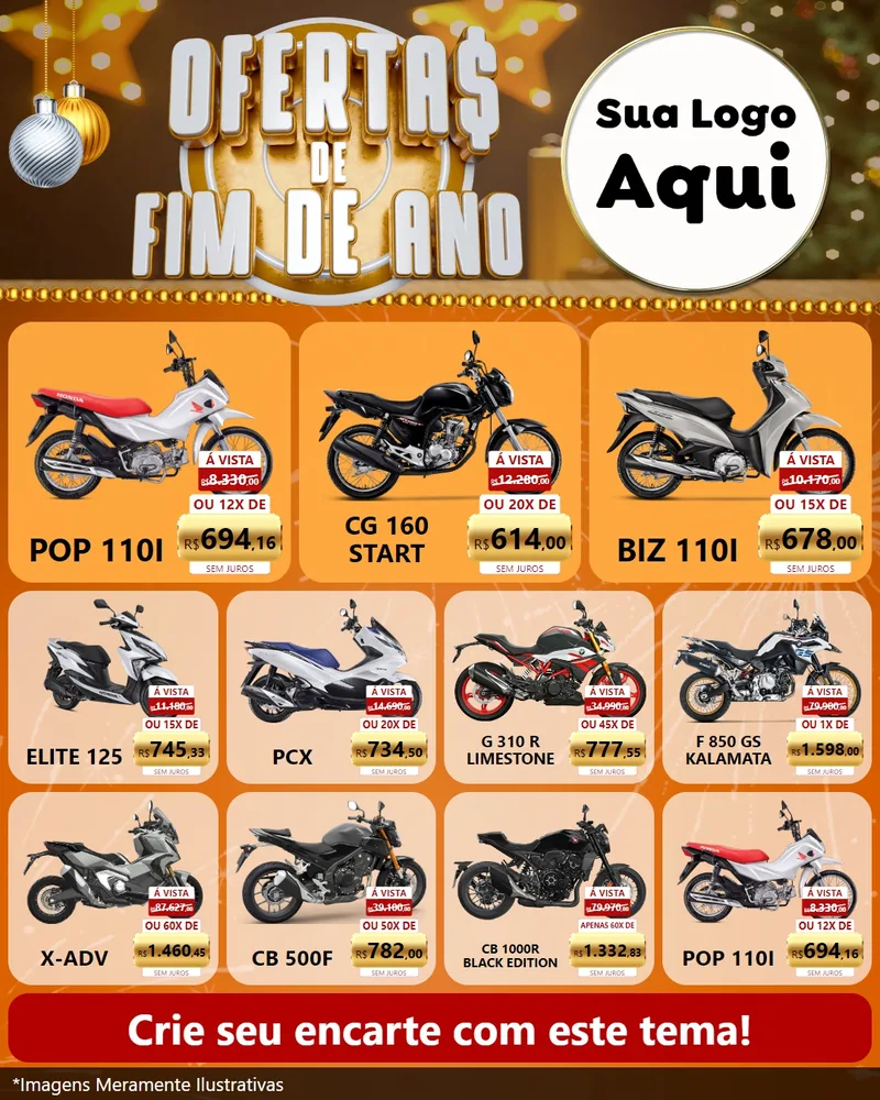 Modelo de Rede Social para Feed Instagram com o tema Ofertas de Fim de Ano para Concessionaria de Motos