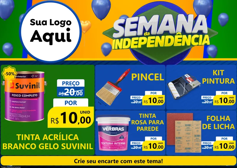 Modelo de Encarte para Encarte A4 Horizontal com o tema Semana da Independência para Tintas e Ferramentas